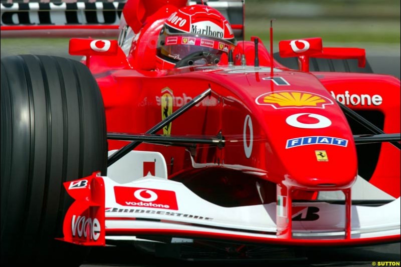 Michael Schumacher, Ferrari, during Qualifying, Hungarian Grand Prix, Budapest, August 17 2002.