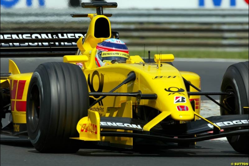 Takuma Sato, Jordan, during Qualifying, Hungarian Grand Prix, Budapest, August 17 2002.