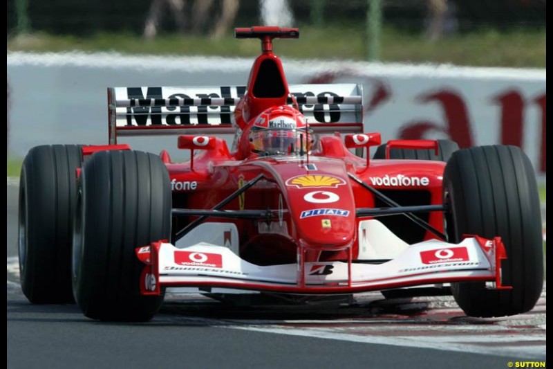 Michael Schumacher, Ferrari, during Qualifying, Hungarian Grand Prix, Budapest, August 17 2002.