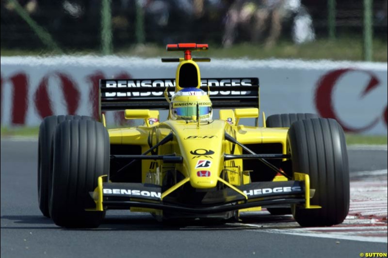 Giancarlo Fisichella, Jordan, during Qualifying, Hungarian Grand Prix, Budapest, August 17 2002.
