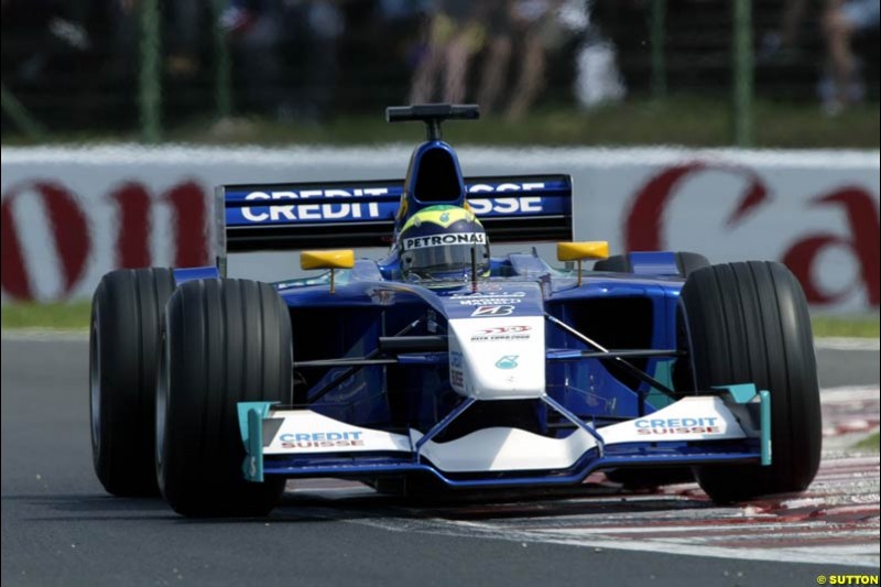Felipe Massa, Sauber, during Qualifying, Hungarian Grand Prix, Budapest, August 17 2002.