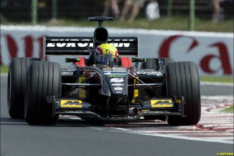 Mark Webber, Minardi, during Qualifying, Hungarian Grand Prix, Budapest, August 17 2002.