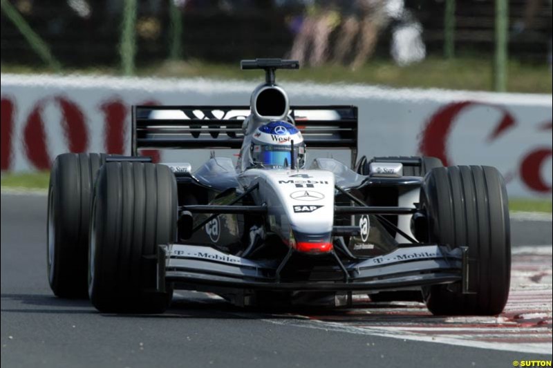 Kimi Raikkonen, McLaren, during Qualifying, Hungarian Grand Prix, Budapest, August 17 2002.