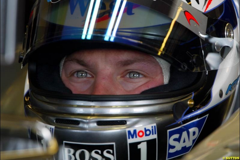 Kimi Raikkonen, McLaren, during Saturday free practice, Hungarian Grand Prix, Budapest, August 17 2002.