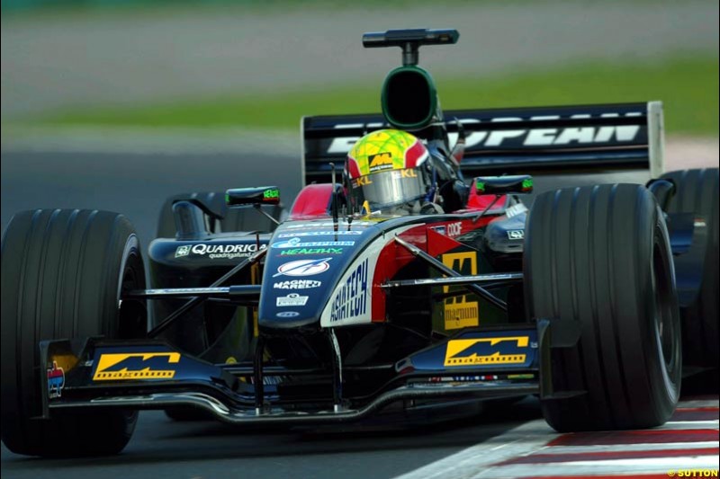 Mark Webber, Minardi, during Saturday free practice, Hungarian Grand Prix, Budapest, August 17 2002.