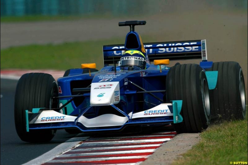 Felipe Massa, Sauber, during Saturday free practice, Hungarian Grand Prix, Budapest, August 17 2002.