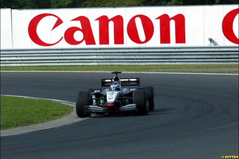 Kimi Raikkonen, McLaren, during Saturday free practice, Hungarian Grand Prix, Budapest, August 17 2002.
