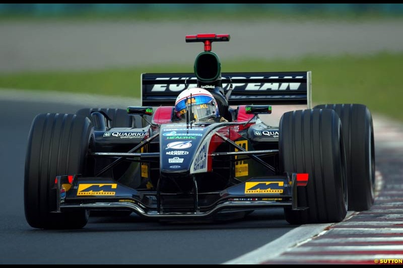 Anthony Davidson, Minardi, during Saturday free practice, Hungarian Grand Prix, Budapest, August 17 2002.