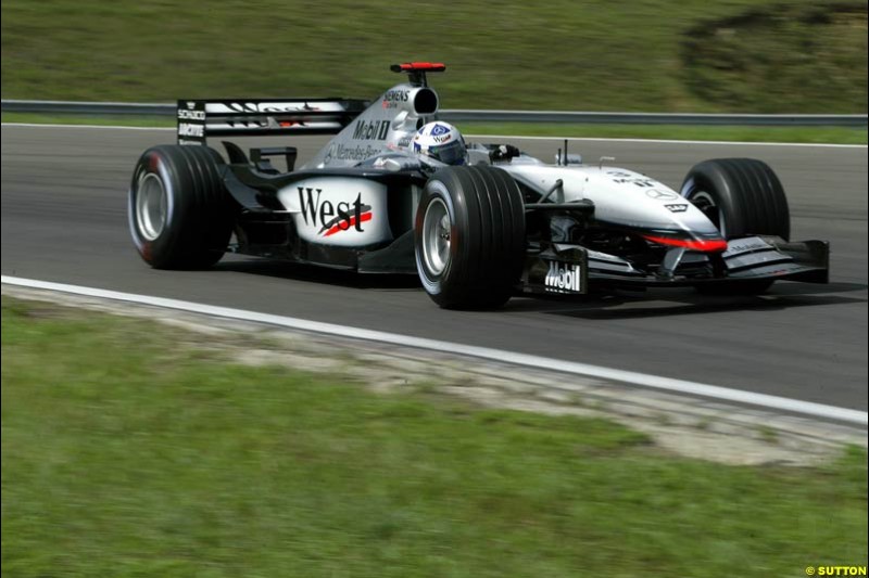 David Coulthard, McLaren, during Saturday free practice, Hungarian Grand Prix, Budapest, August 17 2002.