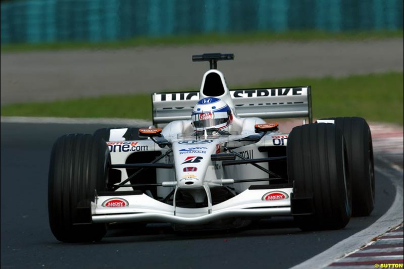 Olivier Panis, British American Racing, during Saturday free practice, Hungarian Grand Prix, Budapest, August 17 2002.