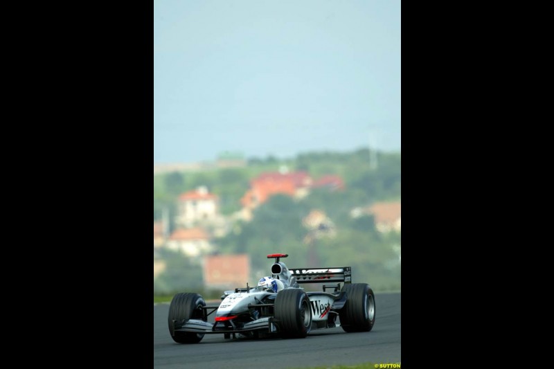 David Coulthard, McLaren, during Saturday free practice, Hungarian Grand Prix, Budapest, August 17 2002.