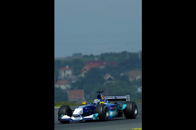 Felipe Massa, Sauber, during Saturday free practice, Hungarian Grand Prix, Budapest, August 17 2002.