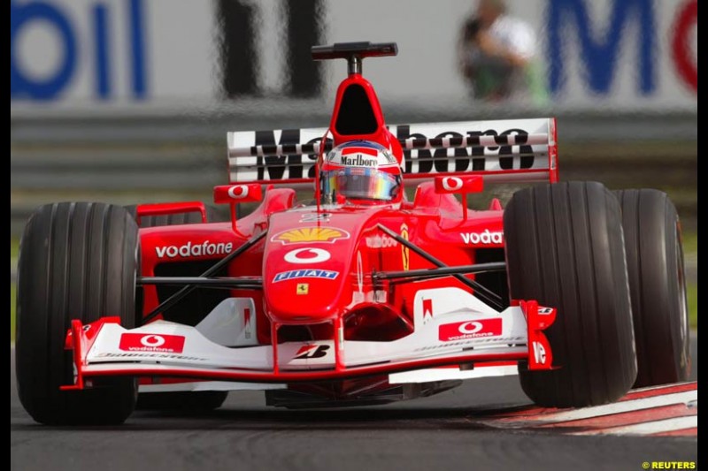Rubens Barrichello, Ferrari, during Saturday free practice, Hungarian Grand Prix, Budapest, August 17 2002.