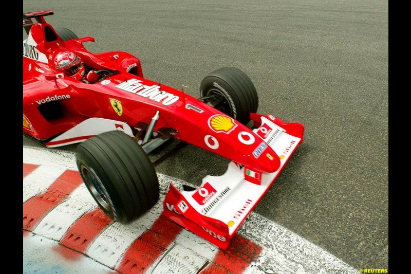 Michael Schumacher, Ferrari, during Qualifying. Belgian Grand Prix, Spa-Francorchamps, Belgium, August 31st 2002.