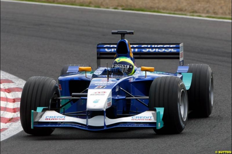 Felipe Massa, Sauber, during Qualifying. Belgian Grand Prix, Spa-Francorchamps, Belgium, August 31st 2002.