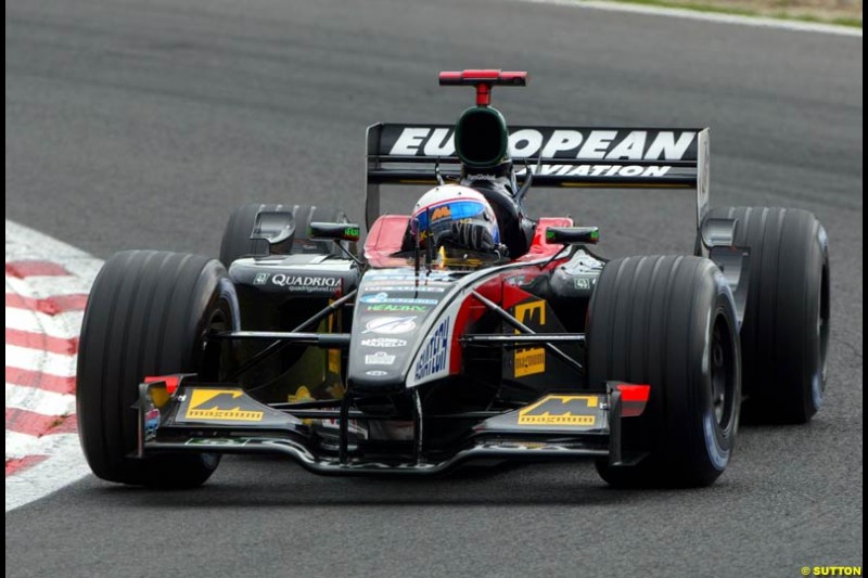 Anthony Davidson, Minardi, during Qualifying. Belgian Grand Prix, Spa-Francorchamps, Belgium, August 31st 2002.