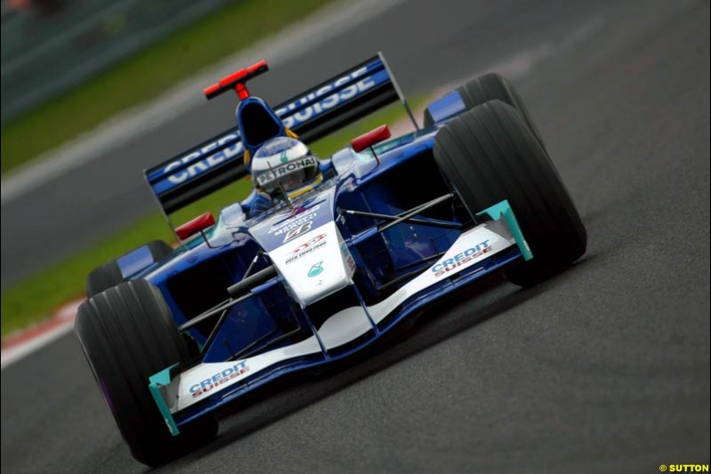 Nick Heidfeld, Sauber, during Qualifying. Belgian Grand Prix, Spa-Francorchamps, Belgium, August 31st 2002.