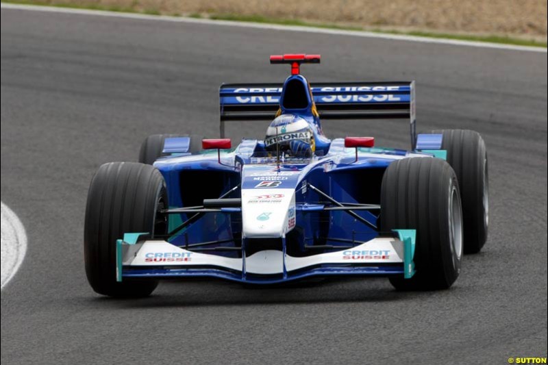 Nick Heidfeld, Sauber, during Qualifying. Belgian Grand Prix, Spa-Francorchamps, Belgium, August 31st 2002.