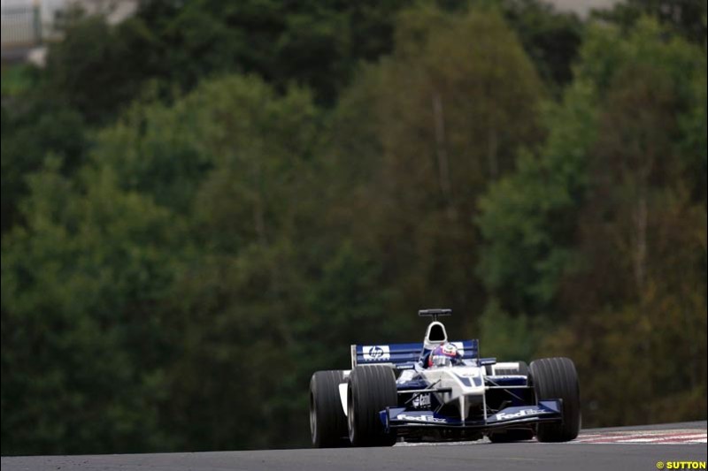 Juan Pablo Montoya, Williams, during Saturday Free Practice. Belgian Grand Prix, Spa-Francorchamps, Belgium, August 31st 2002.