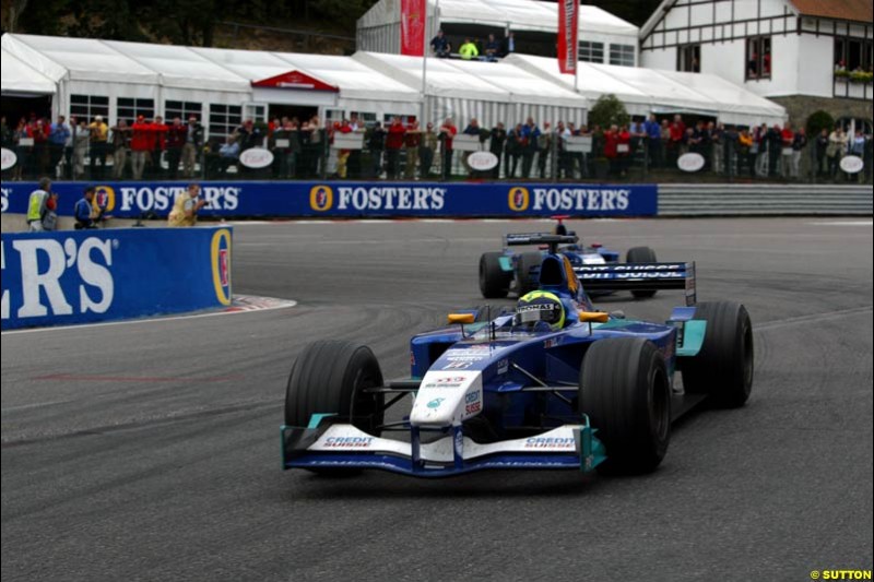 The two Saubers. Belgian Grand Prix, Spa-Francorchamps, Belgium, September 1st 2002. 
