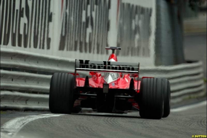 A Ferrari during the race. Belgian Grand Prix, Spa-Francorchamps, Belgium, September 1st 2002.