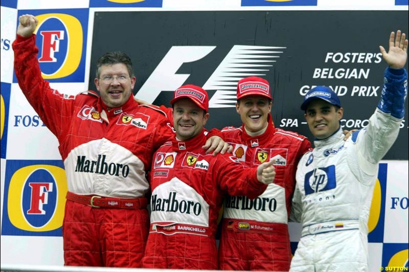 The Podium. Belgian Grand Prix, Spa-Francorchamps, Belgium, September 1st 2002.