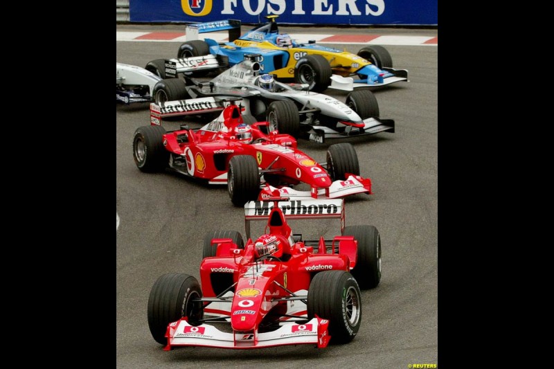 The race start. Belgian Grand Prix, Spa-Francorchamps, Belgium, September 1st 2002. 
