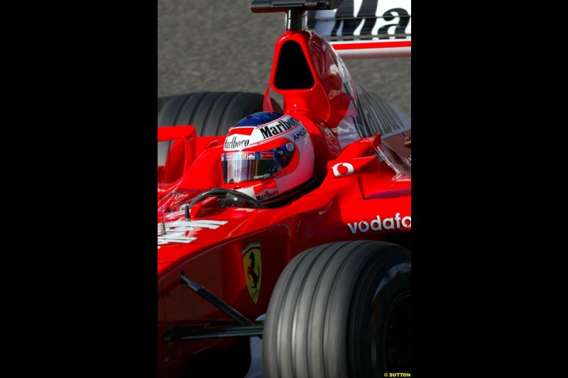 Rubens Barrichello, Ferrari, during Sunday Warmup. Belgian Grand Prix, Spa-Francorchamps, Belgium, September 1st 2002.
