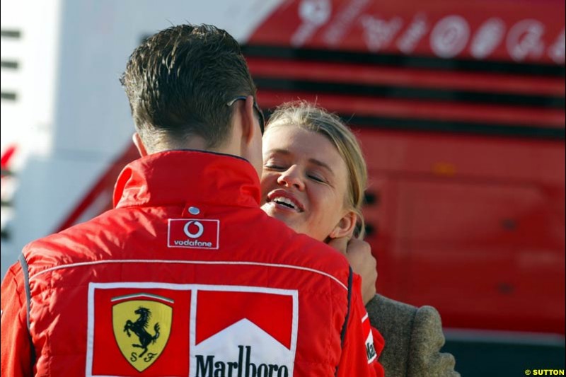 Michael Schumacher, Ferrari, with his wife Corinna. Belgian Grand Prix, Spa-Francorchamps, Belgium, September 1st 2002.
