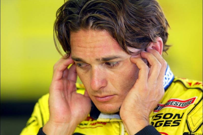 Giancarlo Fisichella, Jordan, during Sunday Warmup. Belgian Grand Prix, Spa-Francorchamps, Belgium, September 1st 2002.