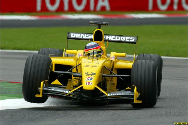 Takuma Sato, Jordan, during Friday Free Practice. Italian Grand Prix, Monza, Italy. September 13th 2002.