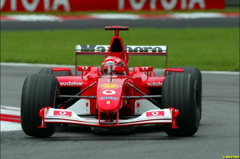 Michael Schumacher, Ferrari, during Friday Free Practice. Italian Grand Prix, Monza, Italy. September 13th 2002.