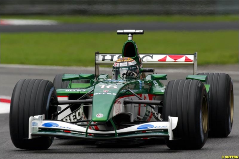 Eddie Irvine, Jaguar, during Friday Free Practice. Italian Grand Prix, Monza, Italy. September 13th 2002.