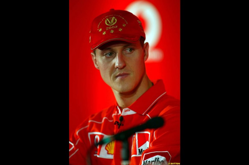 Michael Schumacher, Ferrari, during the Voaphone Press Conference. Italian Grand Prix, Monza, Italy. September 12th 2002.