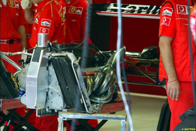 The rear end of the Ferrari F12002 during Saturday Free Practice. Italian Grand Prix, Monza, Italy. September 14th 2002.
