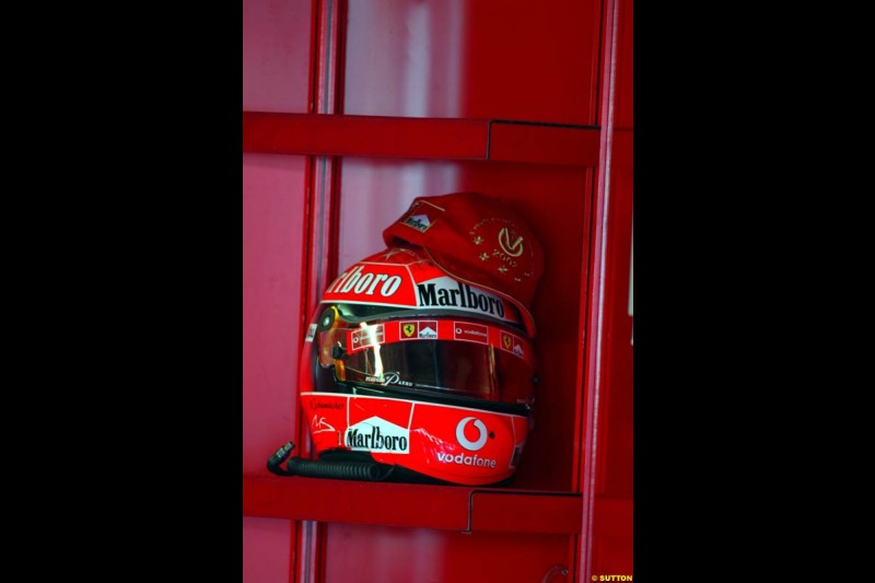 A Michael Schumacher helmet. Italian Grand Prix, Monza, Italy. September 14th 2002.