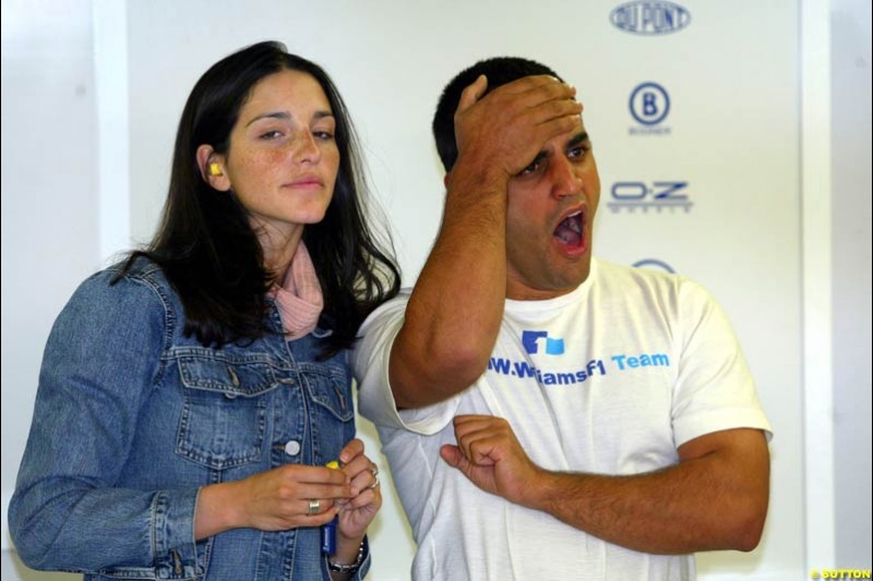 Juan Pablo Montoya, Williams, stands with his girlfriend. during Saturday Free Practice. Italian Grand Prix, Monza, Italy. September 14th 2002.