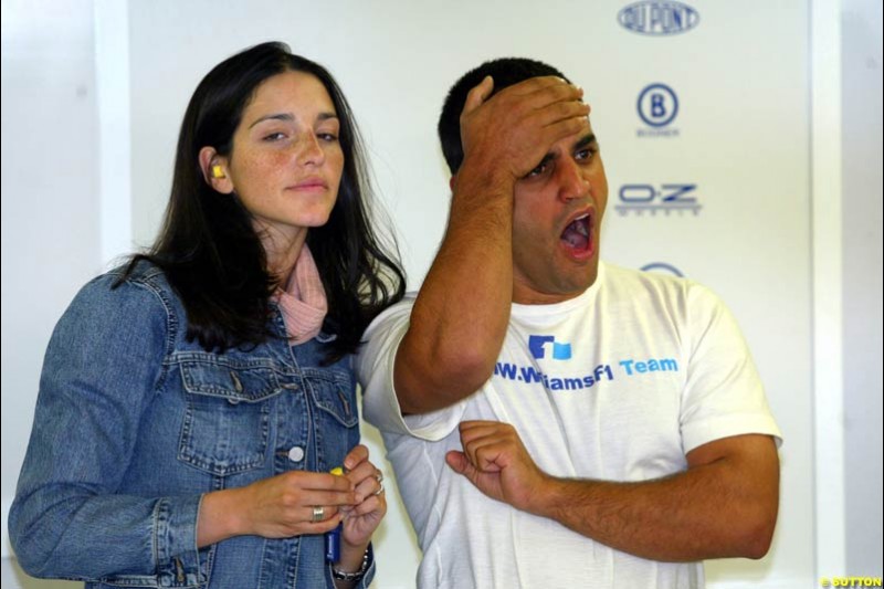 Juan Pablo Montoya, Williams, stands with his girlfriend. during Saturday Free Practice. Italian Grand Prix, Monza, Italy. September 14th 2002.
