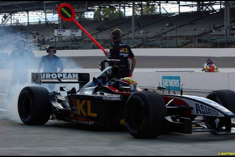 Mark Webber, Minardi, Friday Free Practice, United States GP, Indianapolis, September 27th 2002.