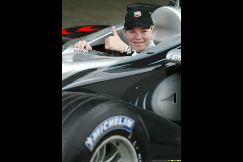 Sarah Fischer in a McLaren demo. Friday Free Practice, United States GP, Indianapolis, September 27th 2002.