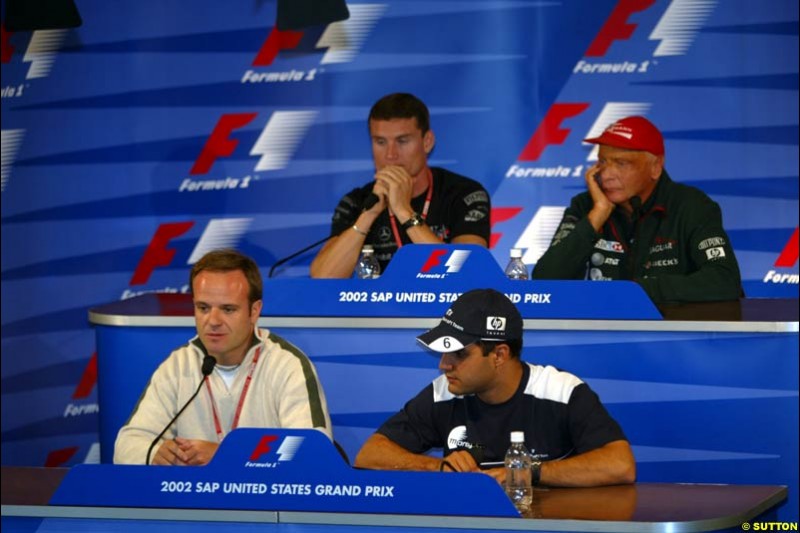 Thursday's press conference. United States GP, Indianapolis, United States. September 26th 2002. 
