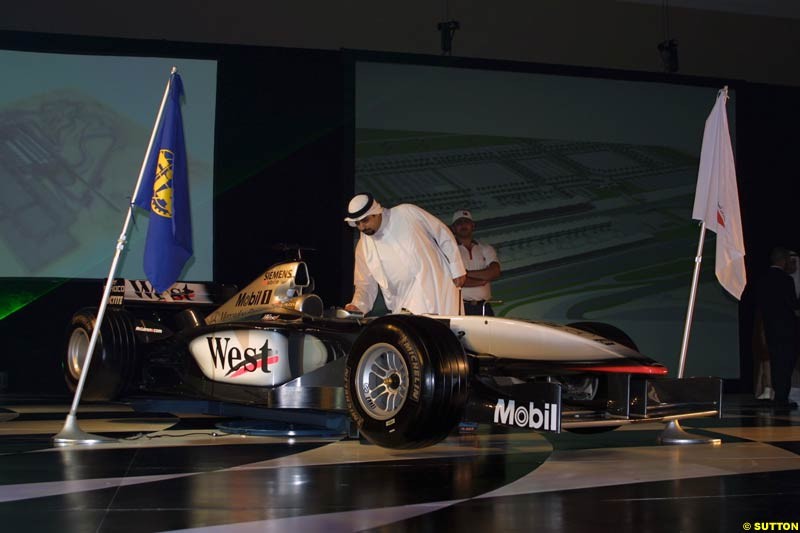 October 10th 2002: Max Mosley, HRH Prince Andrew, TheDuke of York and Prince Shaikh Salman bin Hamad al Khalifa formally began the buillding of the new Bahrain Racing Circuit at a ceremony in Sakhir, by laying a foundation stone in advance of the proposed Bahrain Grand Prix.