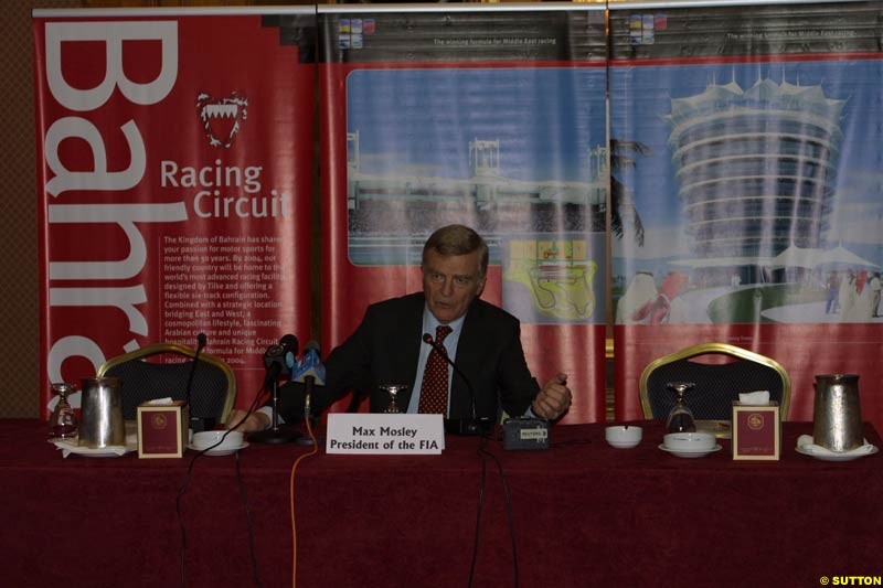 October 10th 2002: Max Mosley, HRH Prince Andrew, TheDuke of York and Prince Shaikh Salman bin Hamad al Khalifa formally began the buillding of the new Bahrain Racing Circuit at a ceremony in Sakhir, by laying a foundation stone in advance of the proposed Bahrain Grand Prix.