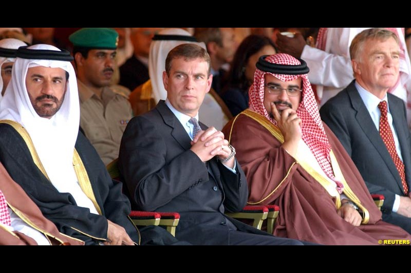 October 10th 2002: Max Mosley, HRH Prince Andrew, TheDuke of York and Prince Shaikh Salman bin Hamad al Khalifa formally began the buillding of the new Bahrain Racing Circuit at a ceremony in Sakhir, by laying a foundation stone in advance of the proposed Bahrain Grand Prix.