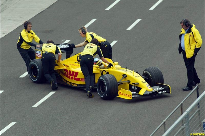 Takuma Sato, Jordan, Silverstone, England. October 2nd 2002