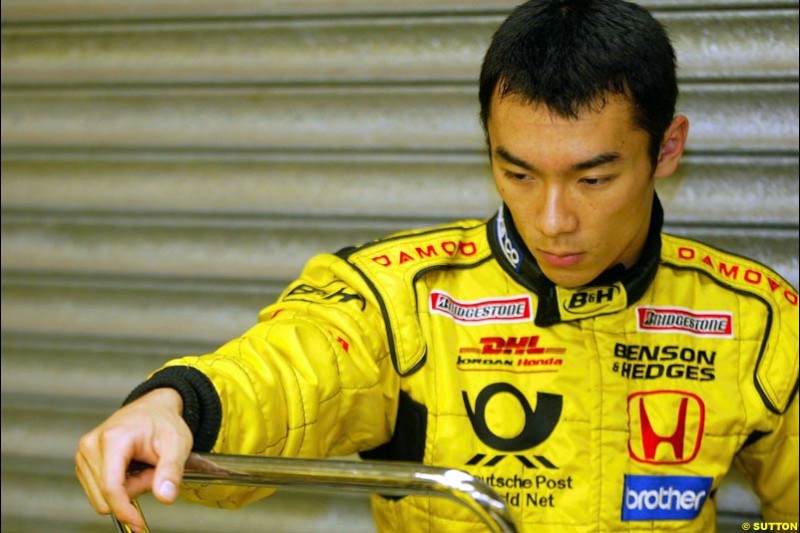Takuma Sato, Jordan, Silverstone, England. October 2nd 2002