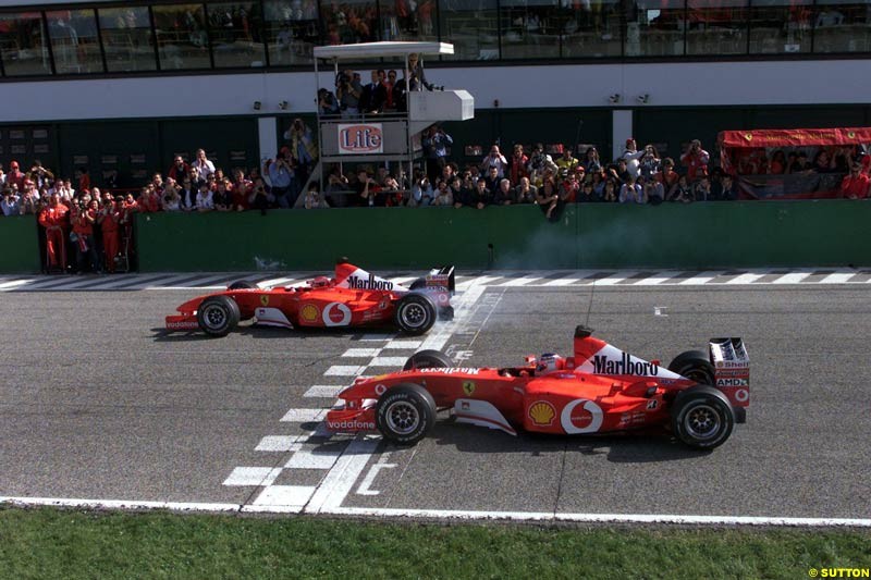 Ferrari celebrate at Misano, Italy, in front of a crowd of 50,000 spectators, the end of its successful motor racing year. October 20th 2002.
