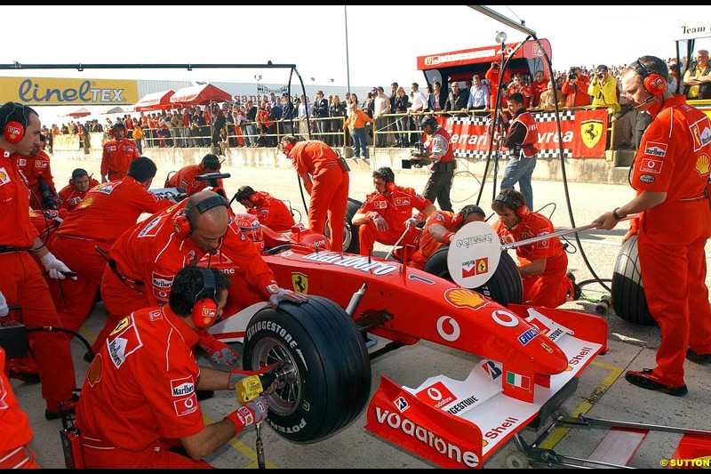 Ferrari celebrate at Misano, Italy, in front of a crowd of 50,000 spectators, the end of its successful motor racing year. October 20th 2002.
