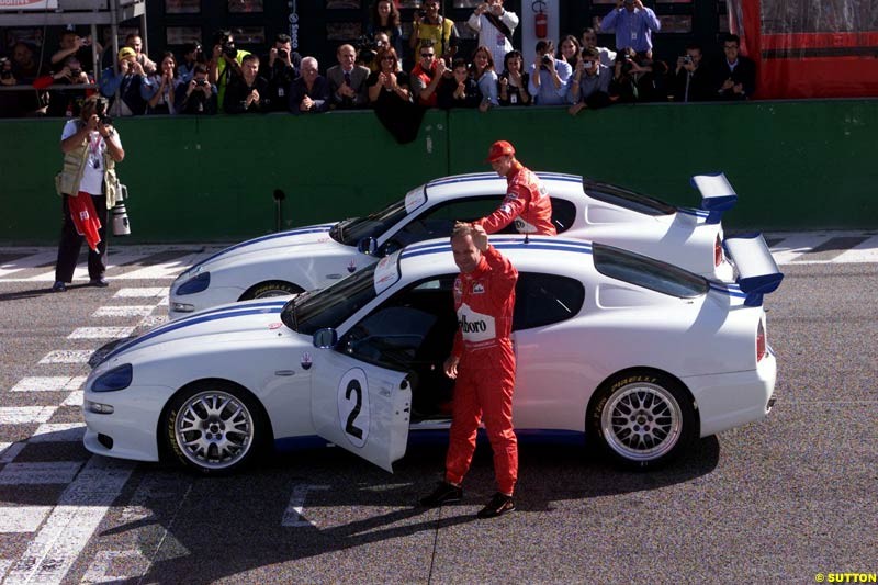 Ferrari celebrate at Misano, Italy, in front of a crowd of 50,000 spectators, the end of its successful motor racing year. October 20th 2002.