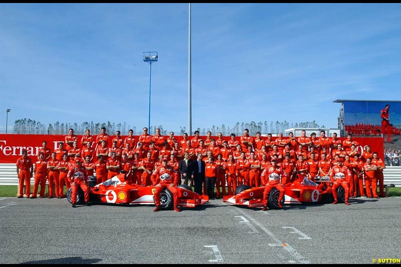 Ferrari celebrate at Misano, Italy, in front of a crowd of 50,000 spectators, the end of its successful motor racing year. October 20th 2002.